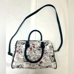 NWOT; VINTAGE Mickey Minnie Mouse Crazy in Love Newspaper Print Handbag